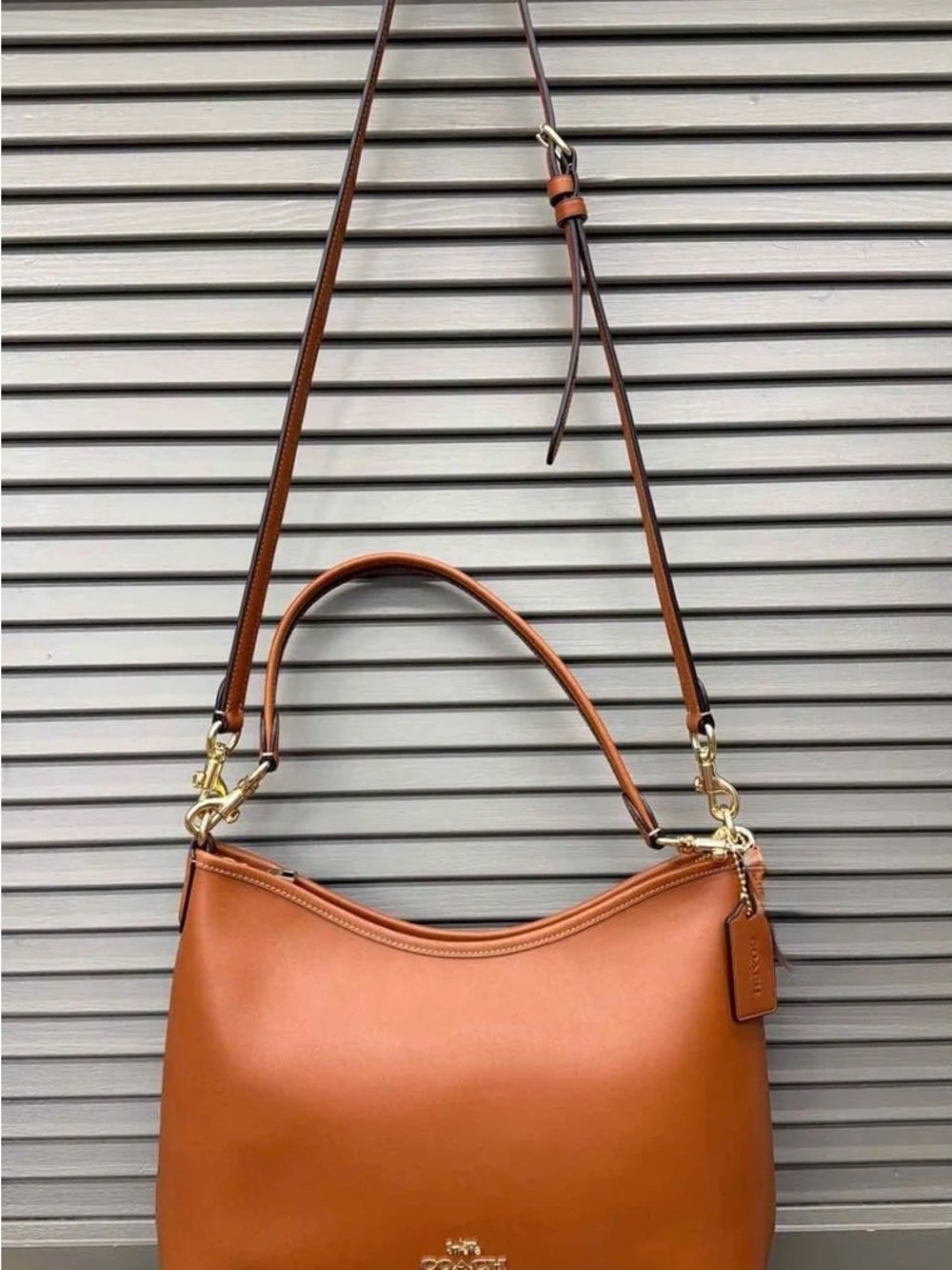 Coach Tan Leather Shoulder Bag with Gold Hardware